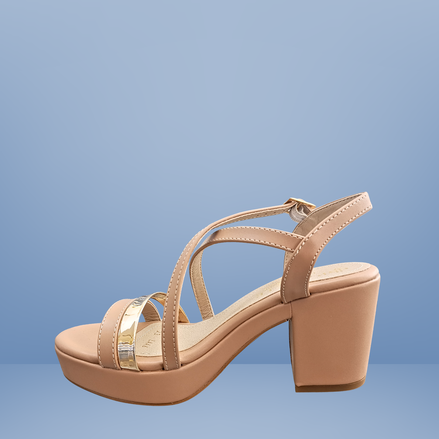 Sandalia camel con plataforma  con detalles metálicos -Paulie- 5446